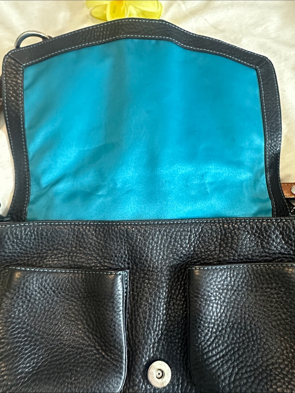 Black Leather Shoulder Bag with Brown Strap - Picture 6 of 6